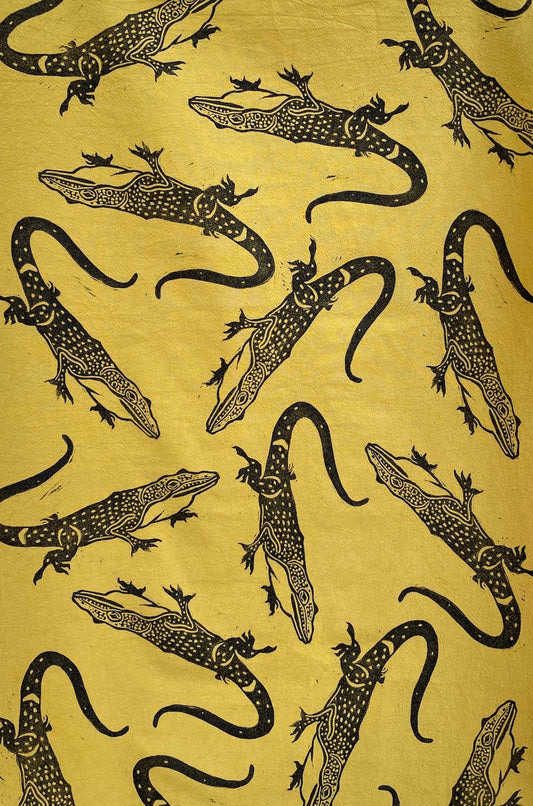 Cotton Tea Towel:  Anole on Citron