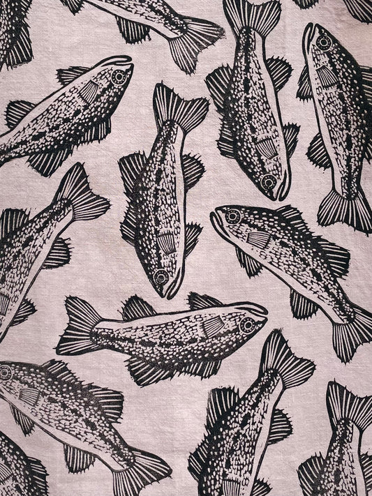 Linen Tea Towel: Large Mouth Bass on Blush