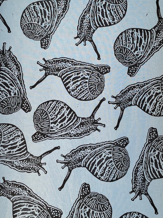 Cotton Tea Towel: Garden Snail on Sky Blue