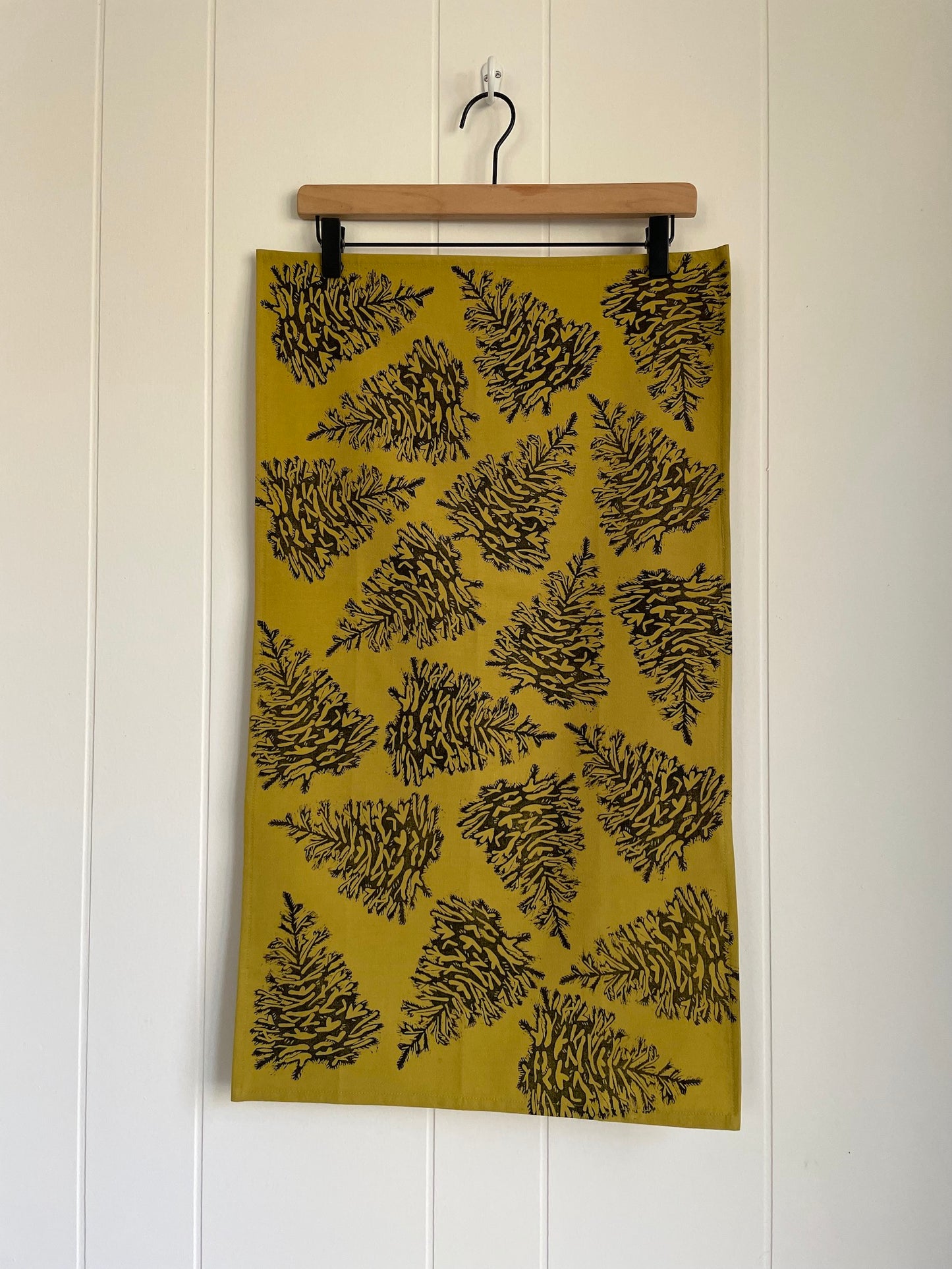 Cotton Tea Towel:  Fraser Fir on Chartreuse