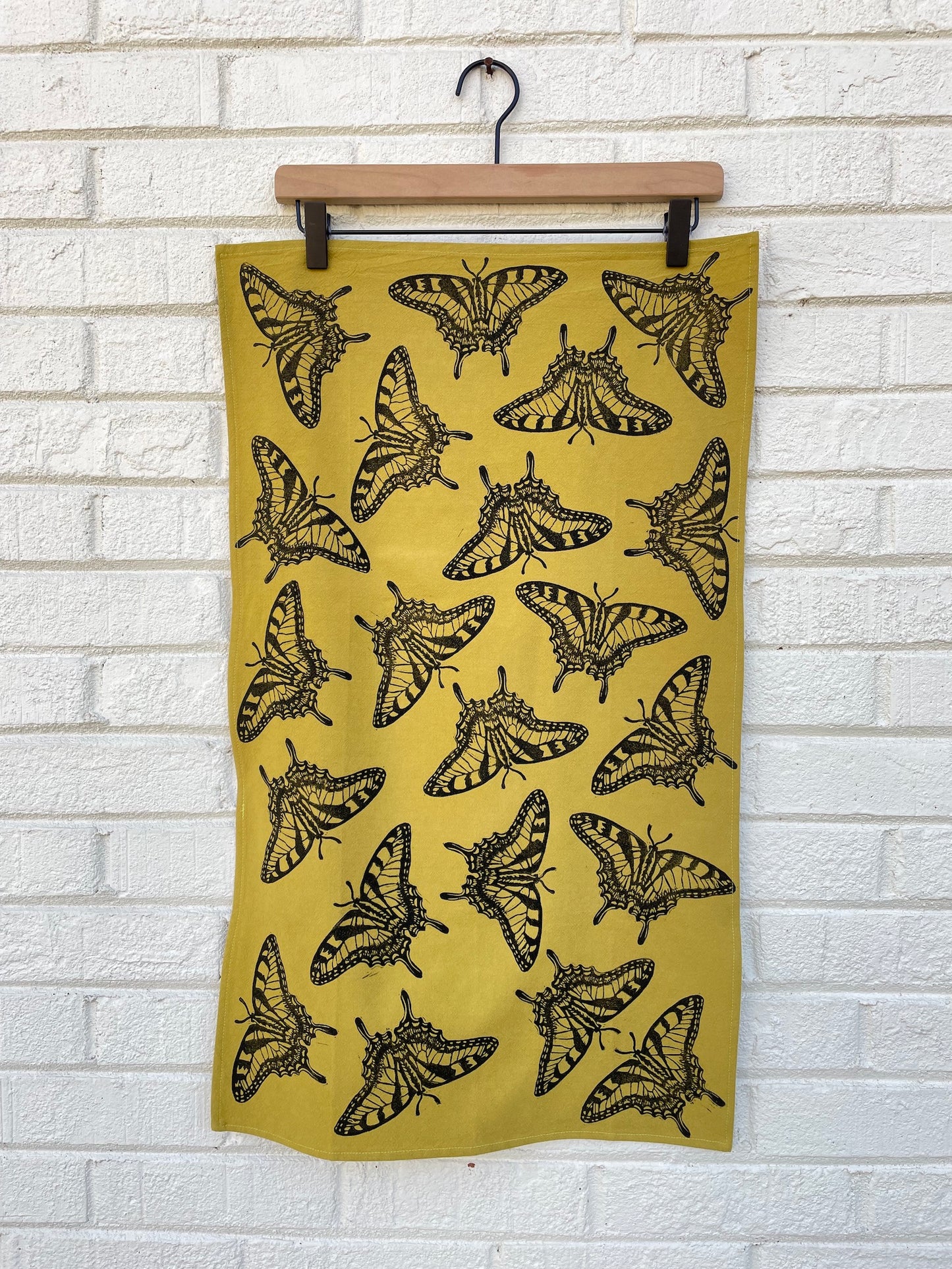 Cotton Tea Towel:  Swallowtail Butterfly on Chartreuse