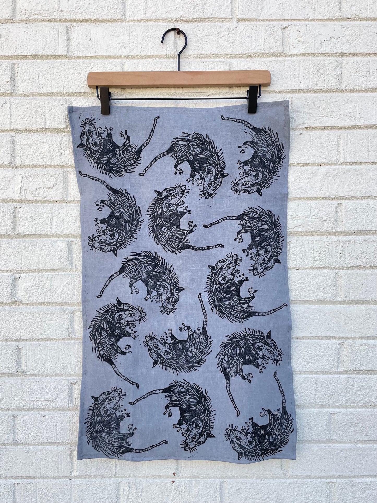 Linen Tea Towel: Opossum on Steel