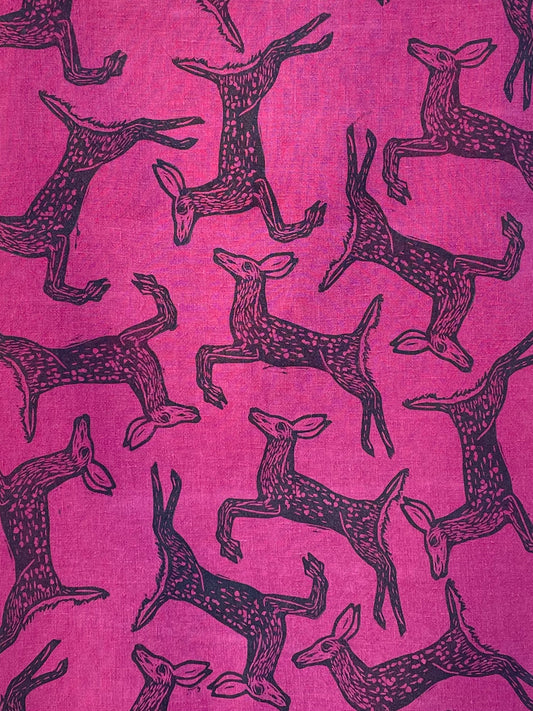 Linen Tea Towel: White Tail Deer on Cranberry