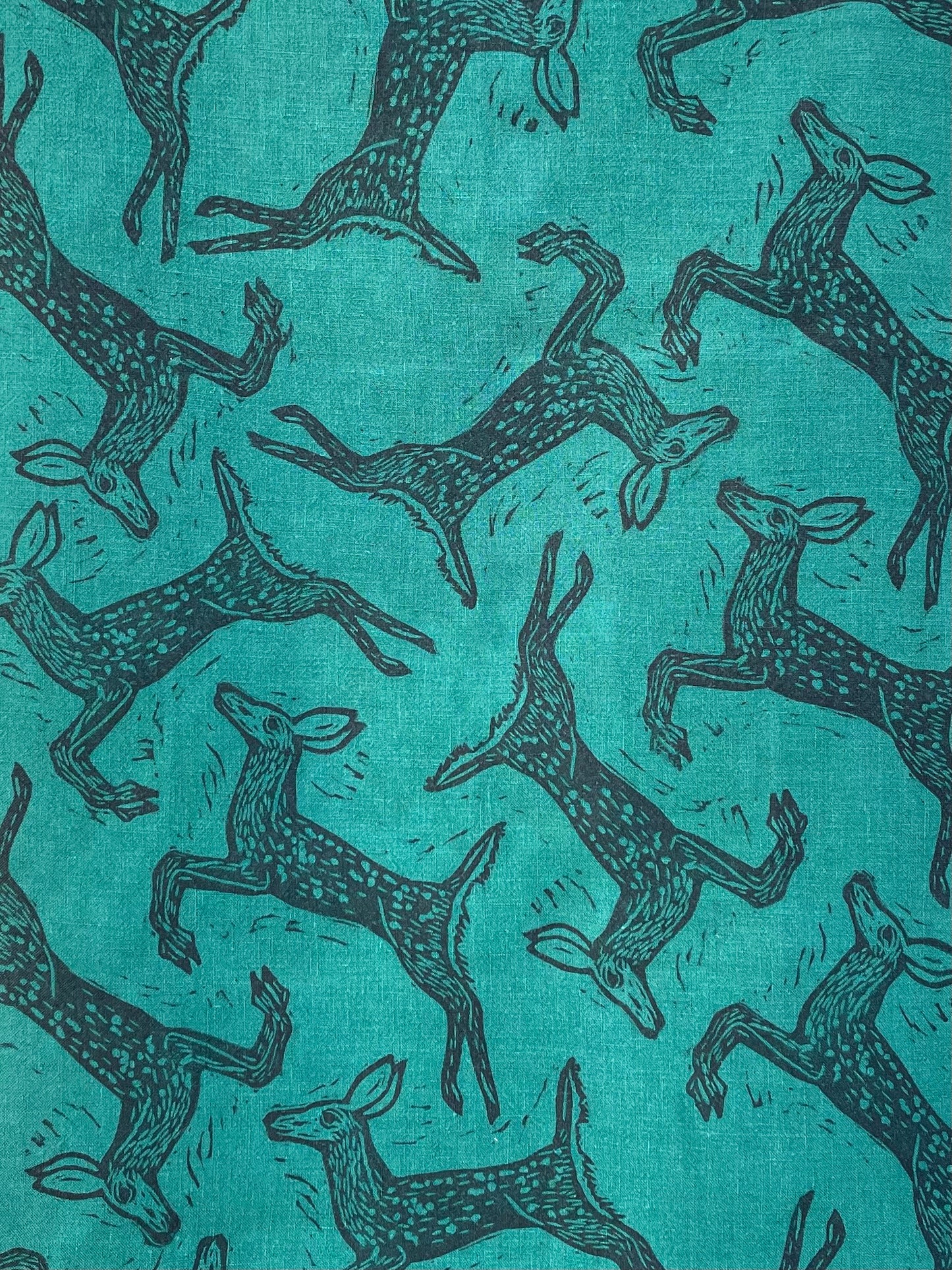 Linen Tea Towel: White Tail Deer on Emerald