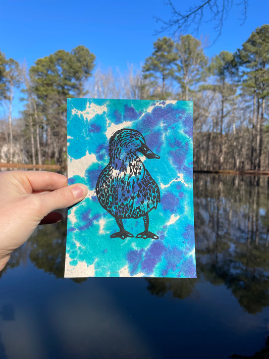 Female Mallard on Fancy Paper-Blue Tie Dye