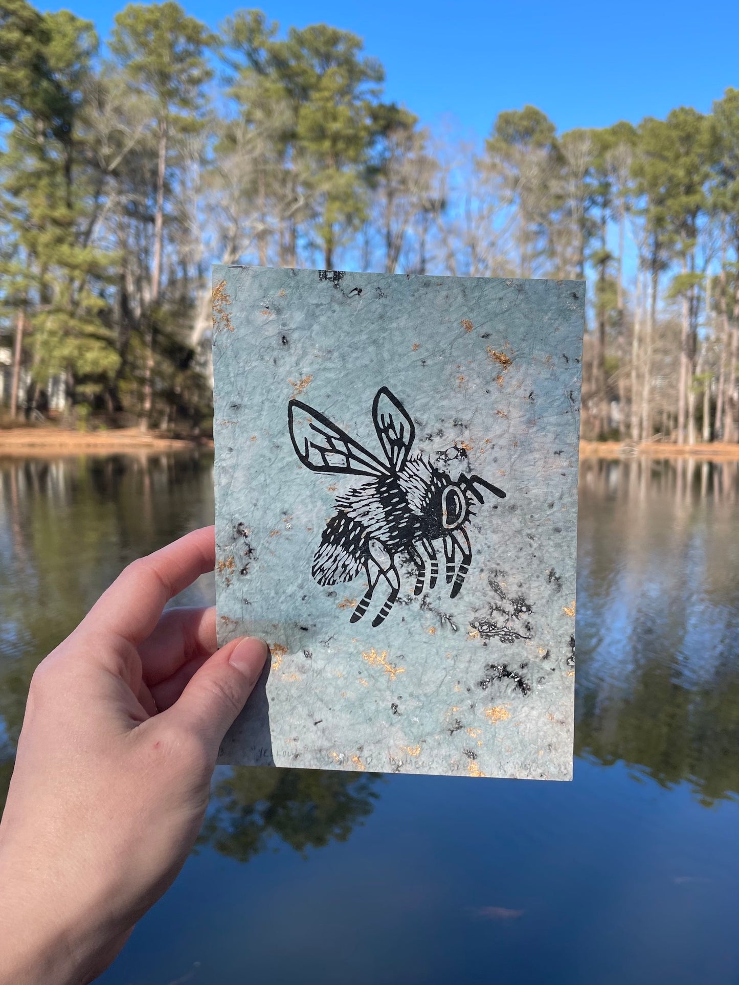 Bumble Bee on Fancy Paper-Blue