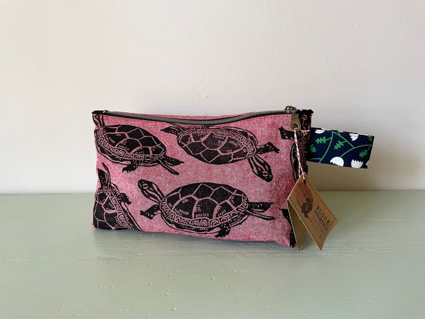 Large Folded Zipper Pouch with Turtle