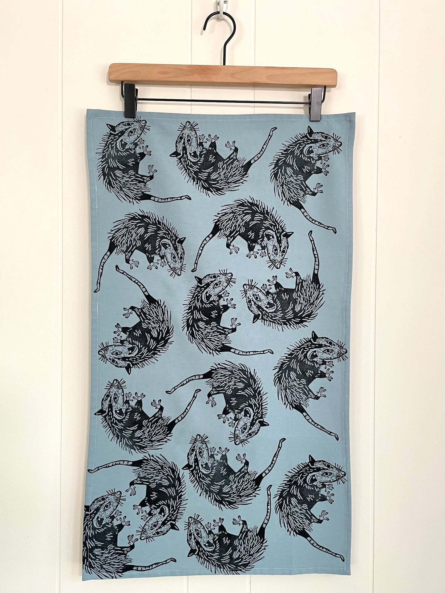 Cotton Tea Towel: Opossum on Cornflower