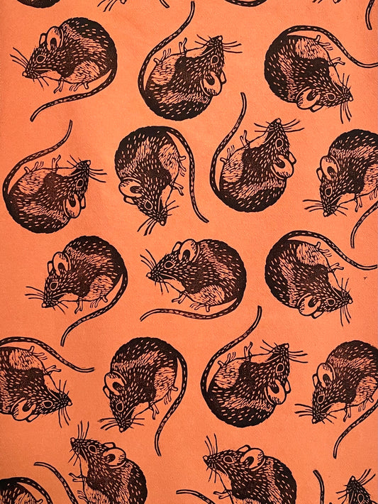 Cotton Tea Towel: House Mouse on Burnt Orange