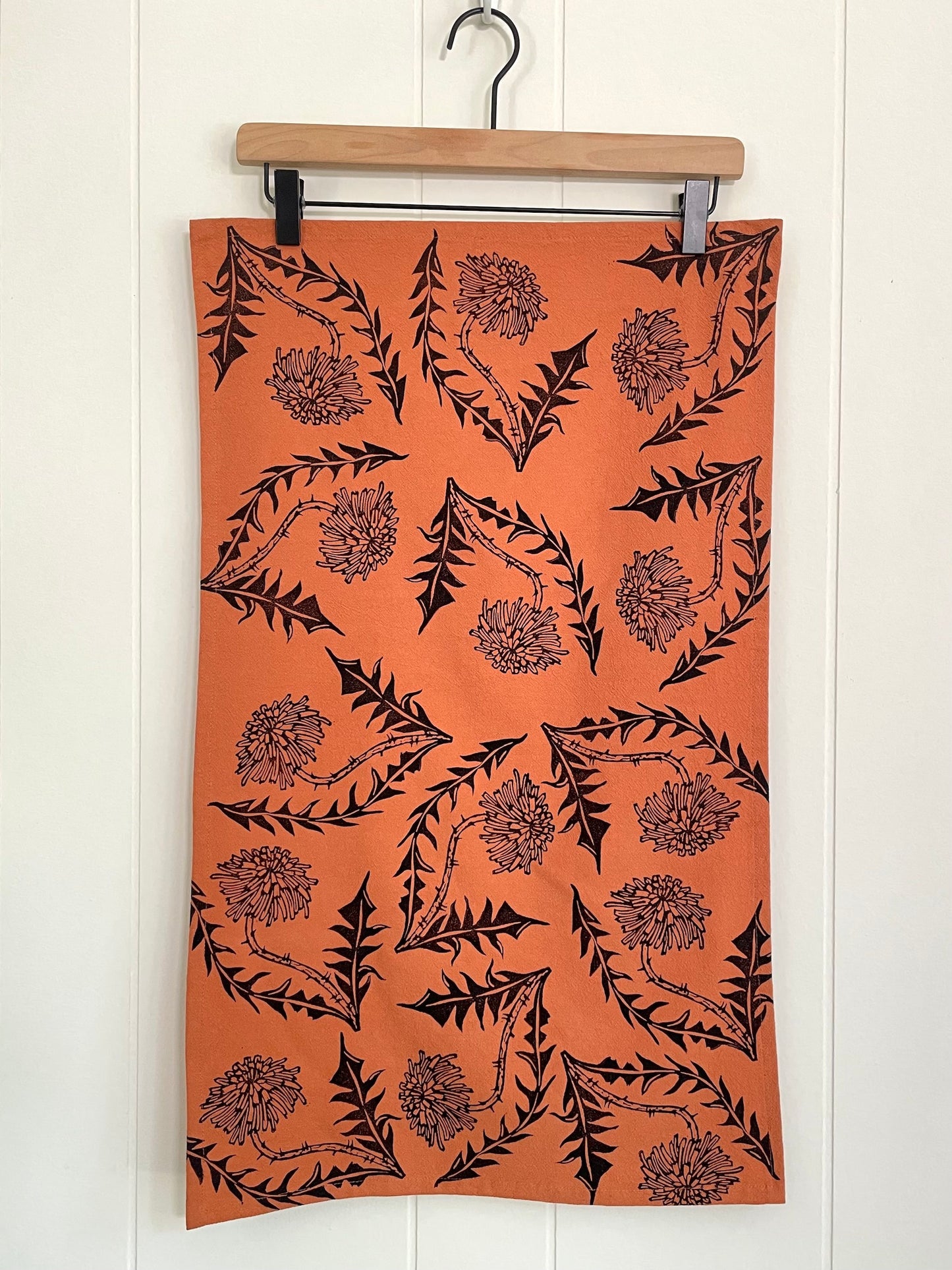 Cotton Tea Towel: Dandelion on Burnt Orange