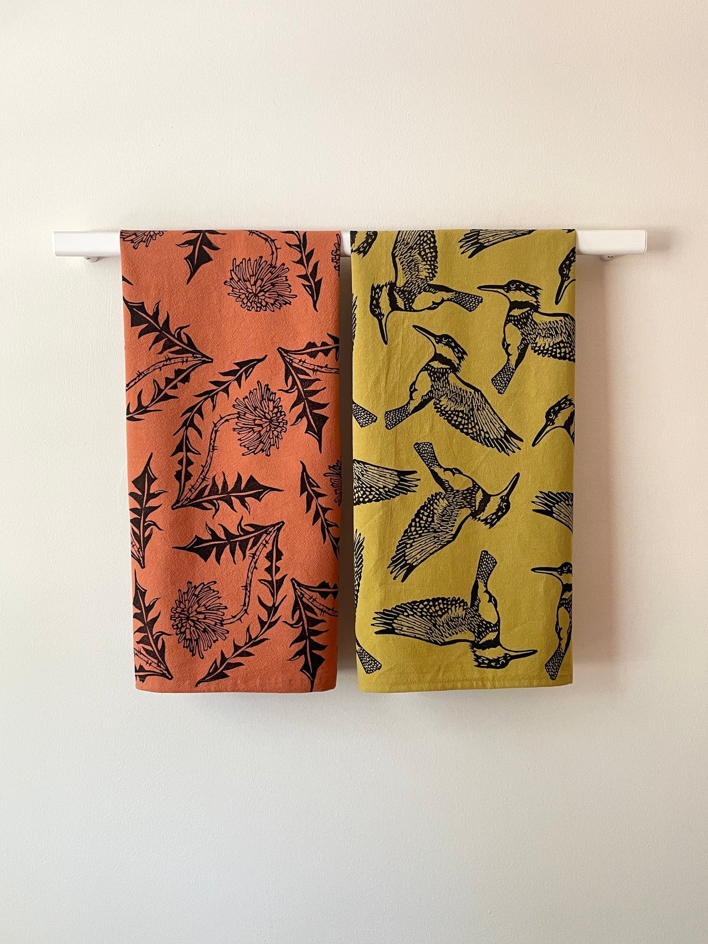 Cotton Tea Towel: Dandelion on Burnt Orange