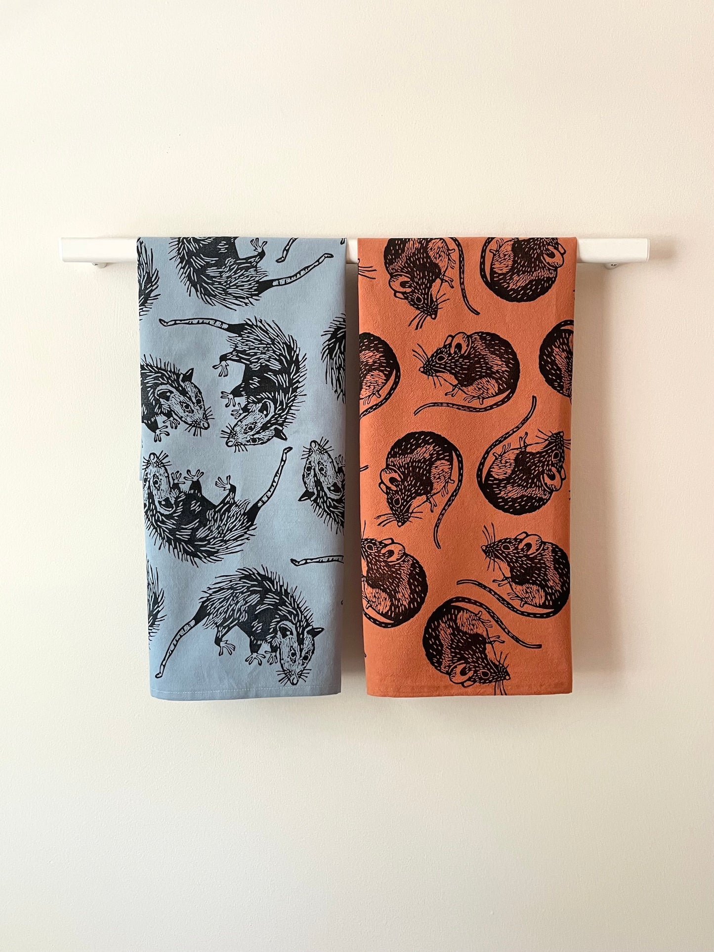 Cotton Tea Towel: Opossum on Cornflower