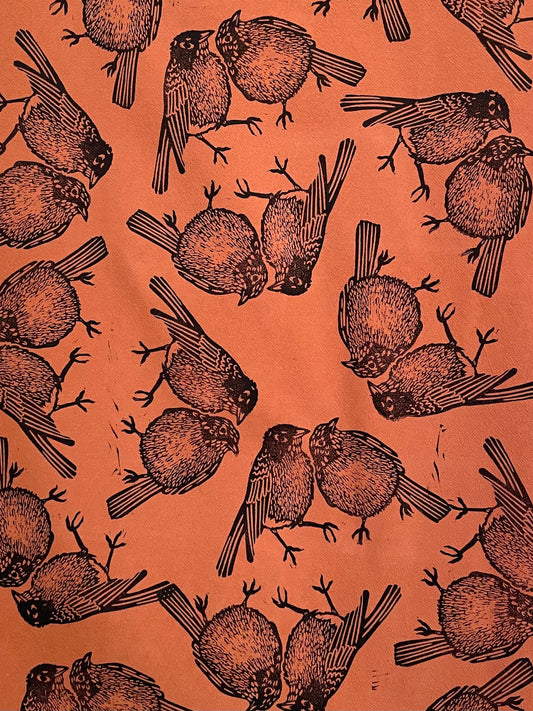 Cotton Tea Towel: Robin on Burnt Orange