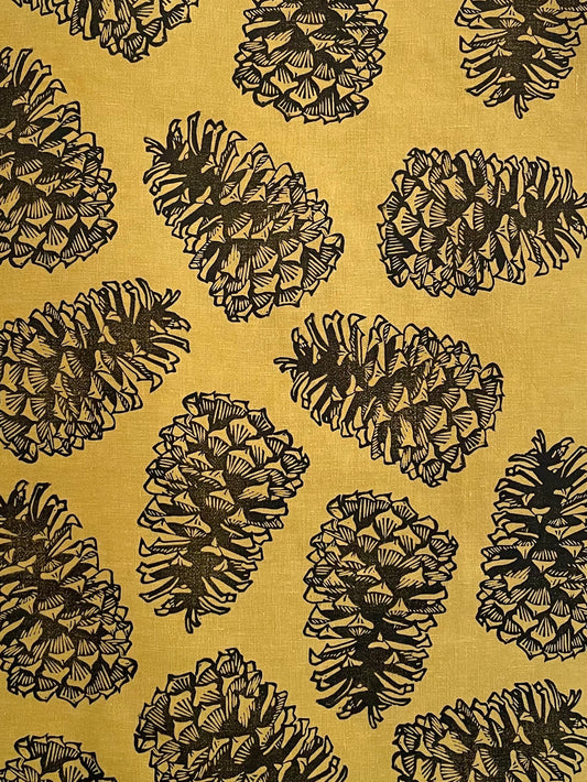 Linen Tea Towel: Pinecone on Avocado