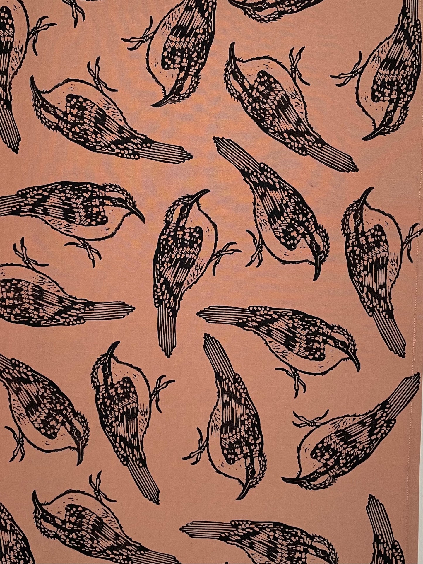 Cotton Tea Towel: Brown Creeper on Coffee