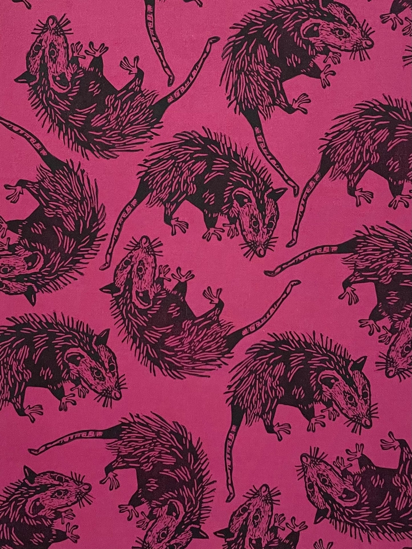 Cotton Tea Towel: Opossum on Raspberry