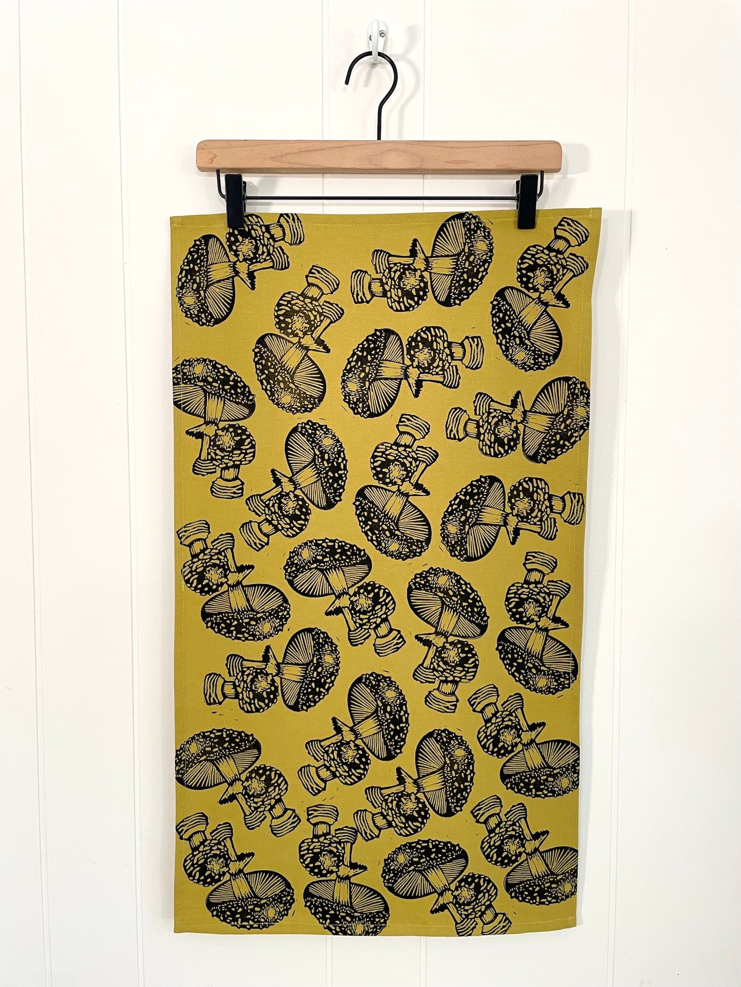 Cotton Tea Towel: Mushroom on Chartreuse