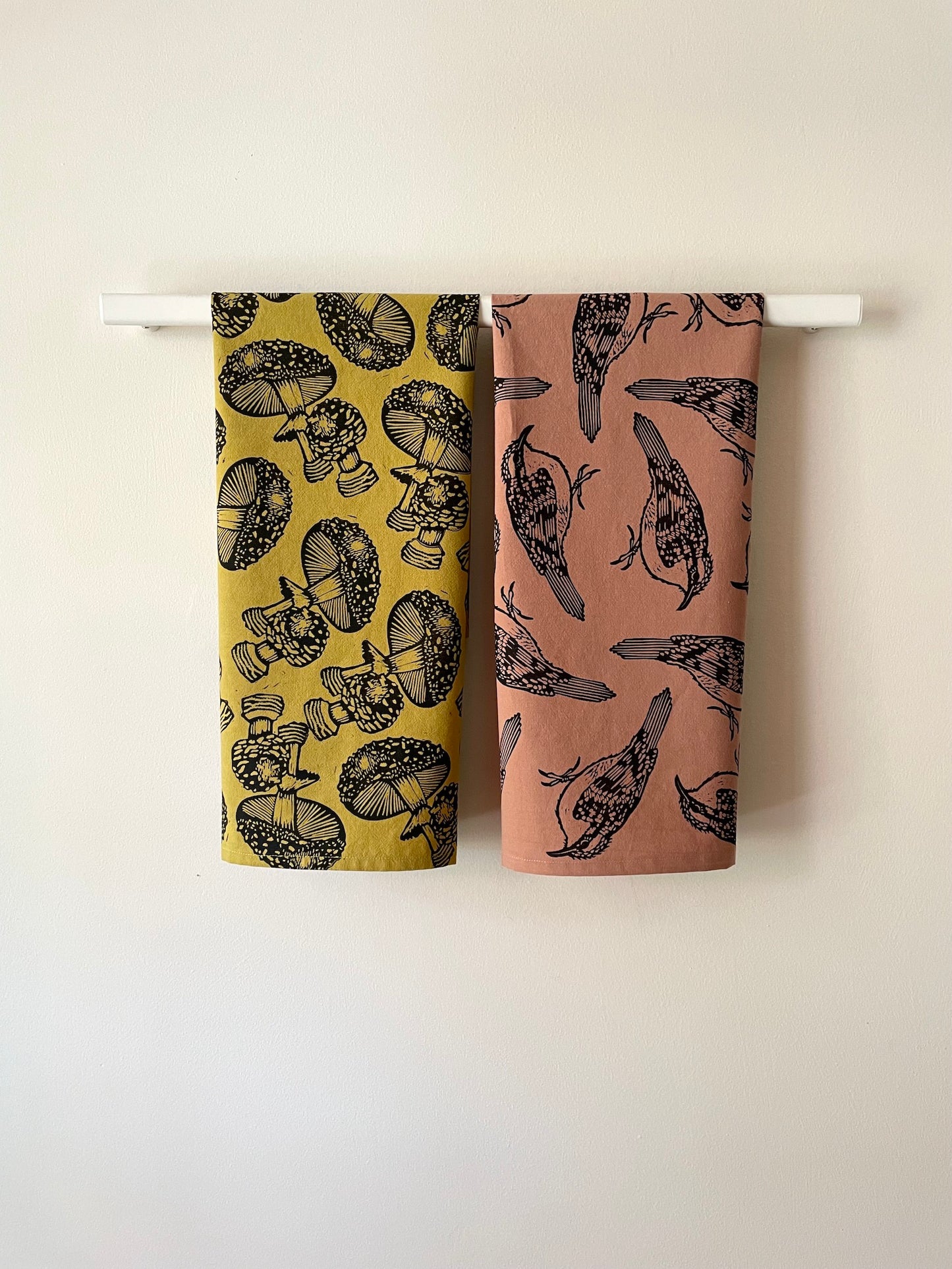 Cotton Tea Towel: Mushroom on Chartreuse