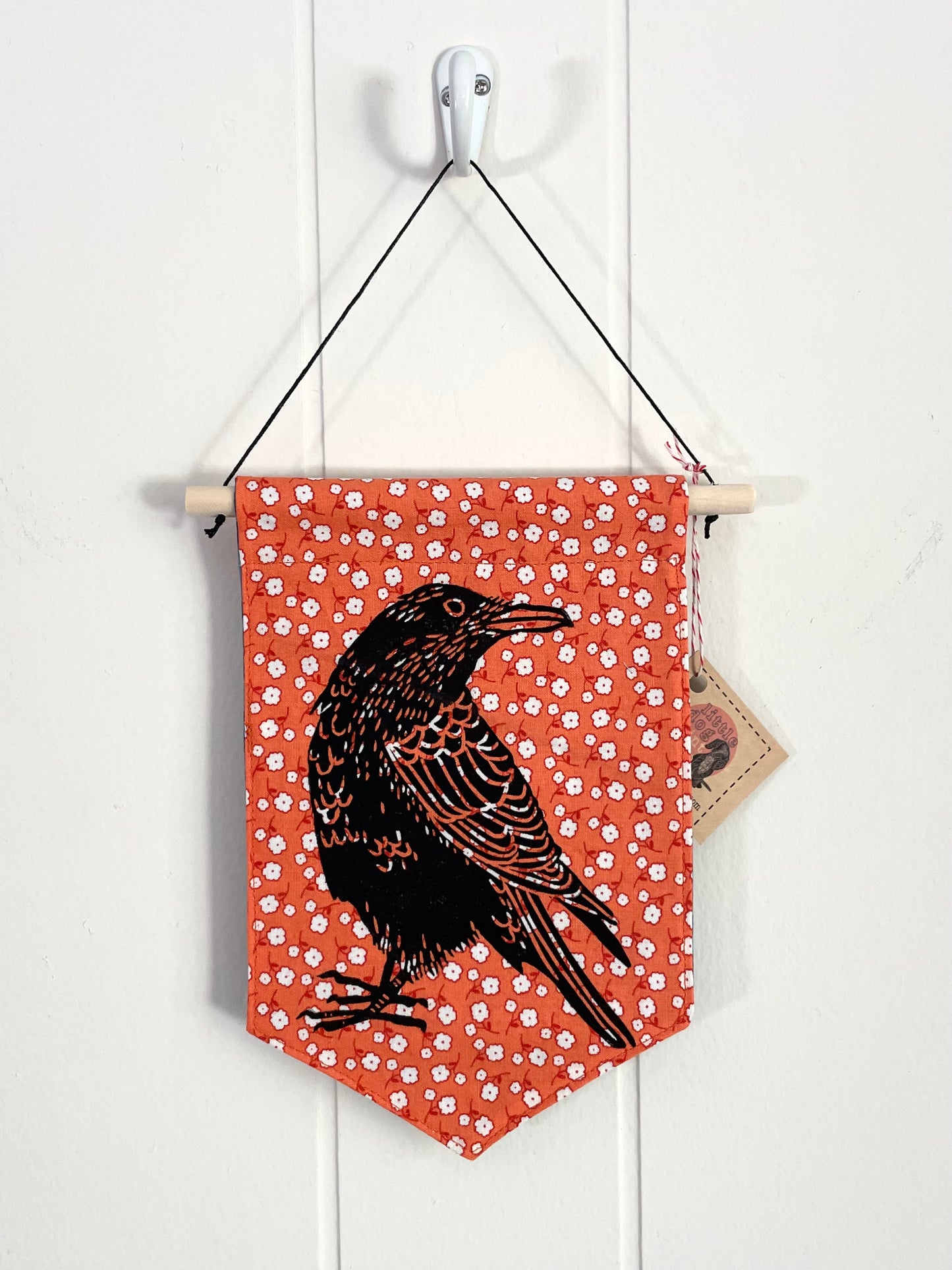 Tiny Banner with Crow on Orange