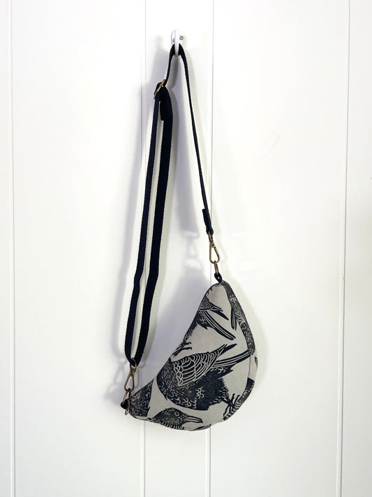 Half Moon Crossbody Bag with Crow