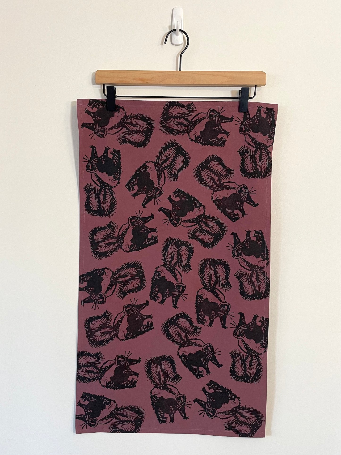 Cotton Tea Towel: Skunk on Plum