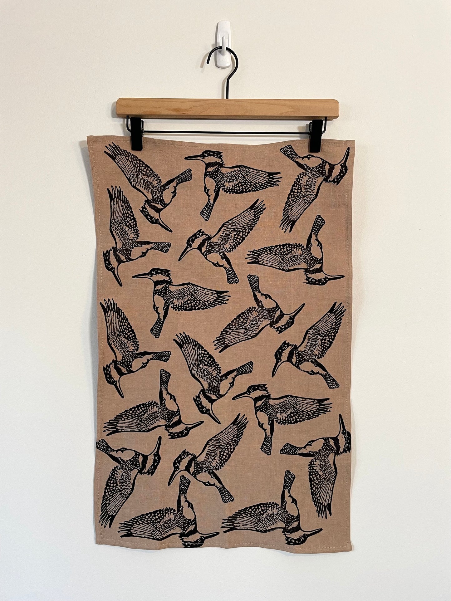 Linen Tea Towel: Kingfisher on Coffee