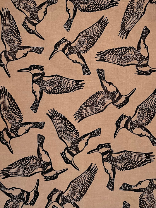 Linen Tea Towel: Kingfisher on Coffee