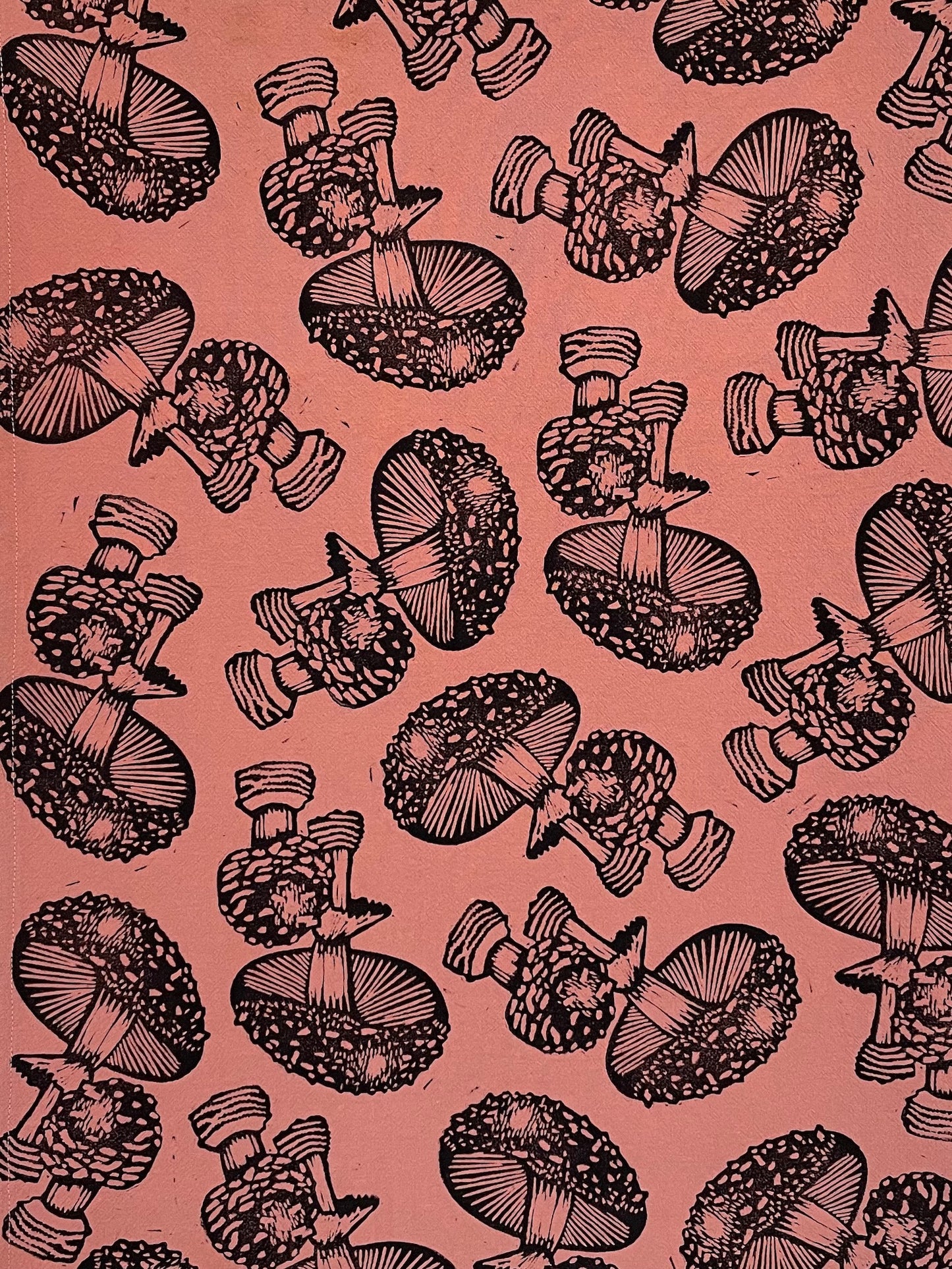 Cotton Tea Towel: Mushroom on Dusty Rose