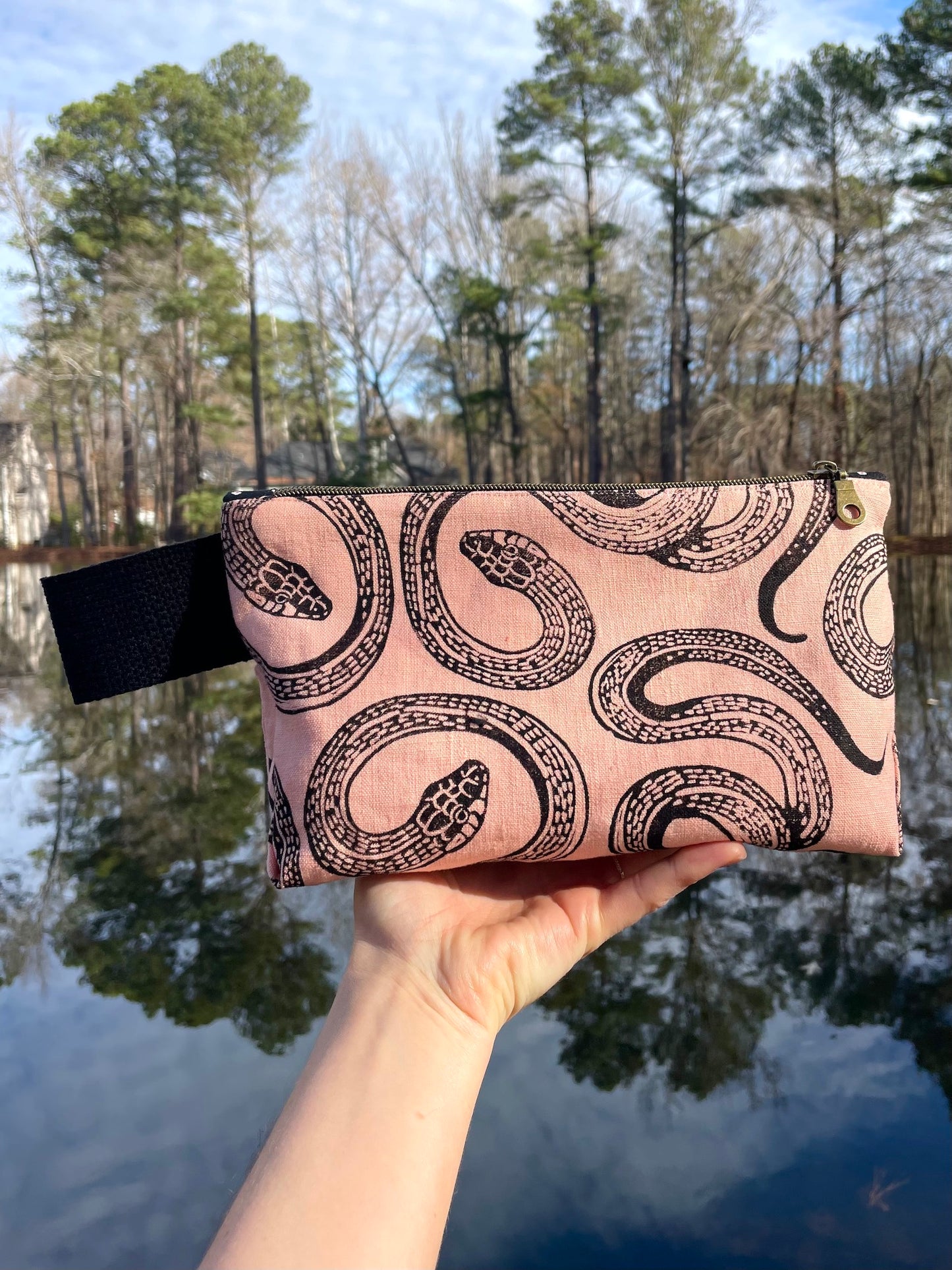 Large Zipper Pouch with Garter Snake