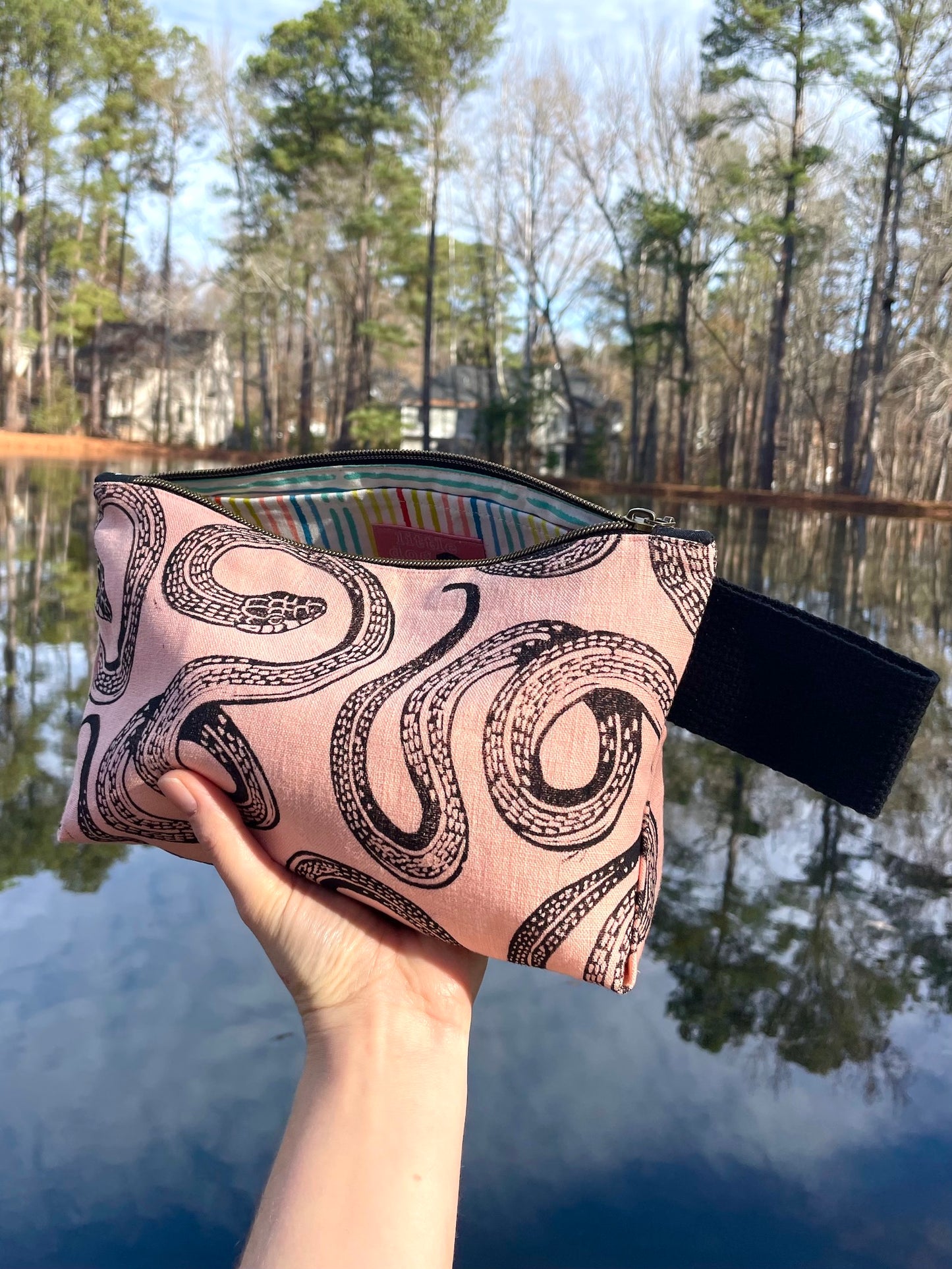 Large Zipper Pouch with Garter Snake