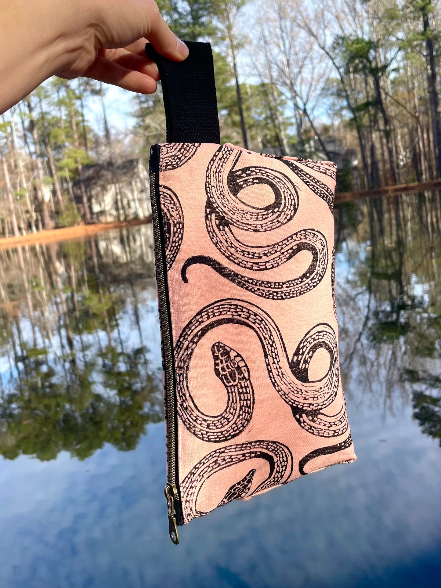 Large Zipper Pouch with Garter Snake