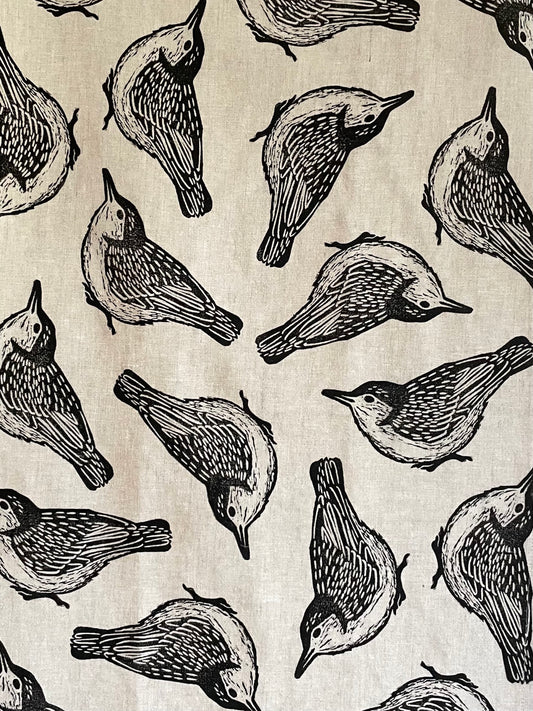 Linen Tea Towel: Nuthatch on Natural